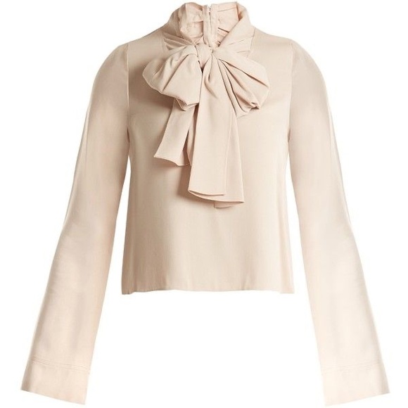 Khaite Blouse Dawn Tash Bow Long Sleeve Satin Crepe Top - Picture 2 of 16
